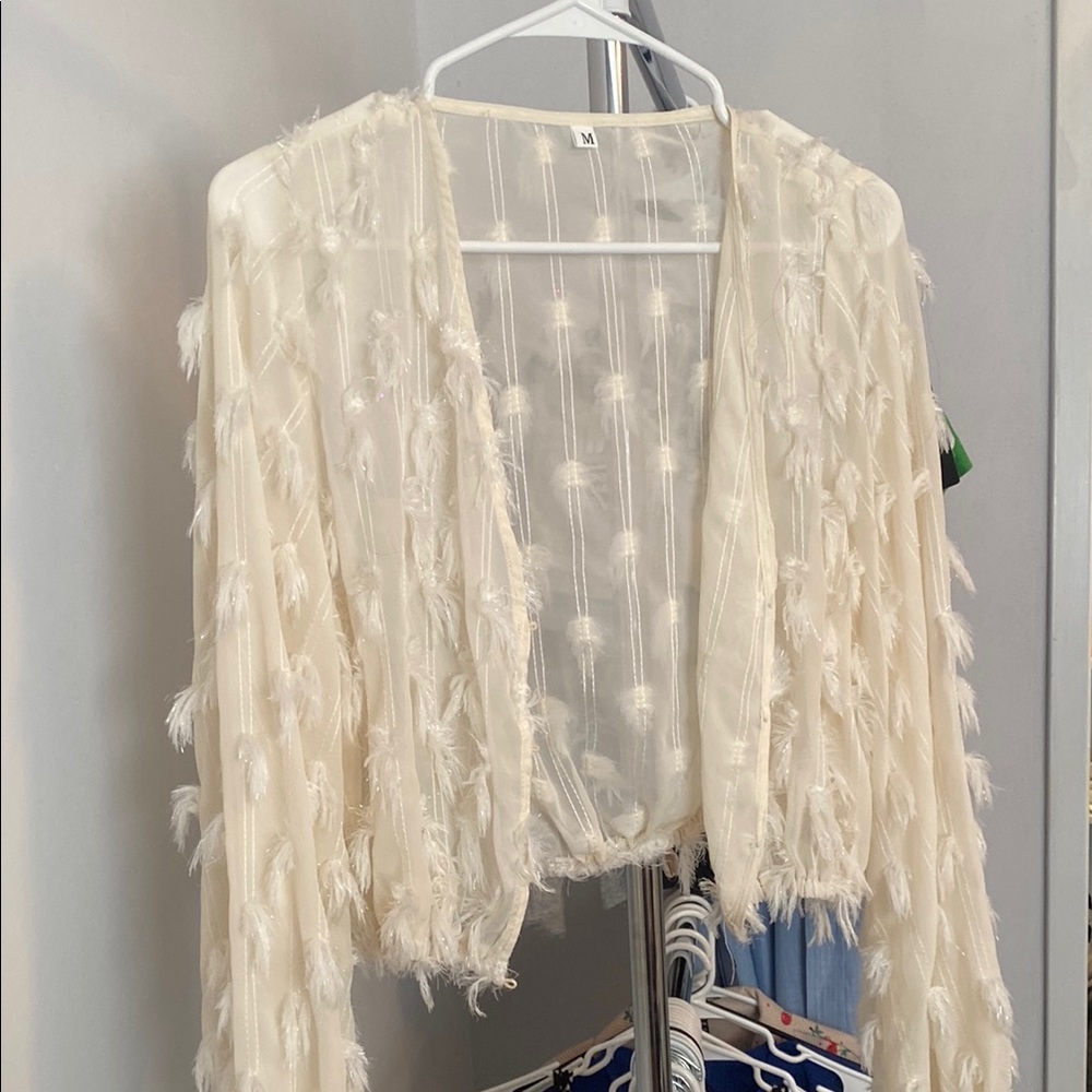 Chic Cream Feathered Cardigan
